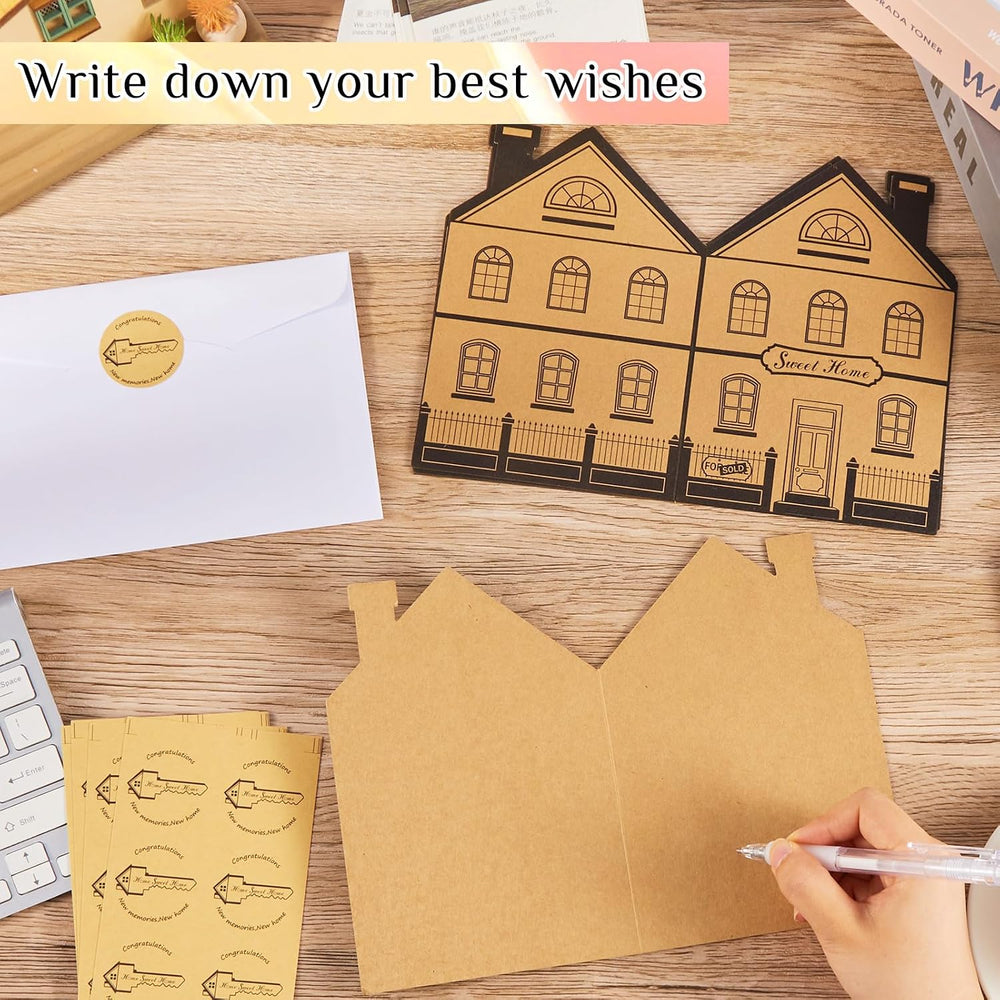 Fulmoon 30 Set Congratulations on Your New Home Cards Bulk Thank You House Shaped Welcome Cards with Envelope and Stickers Housewarming Closing Gifts for House Buyer Real Estate Agent Supplies