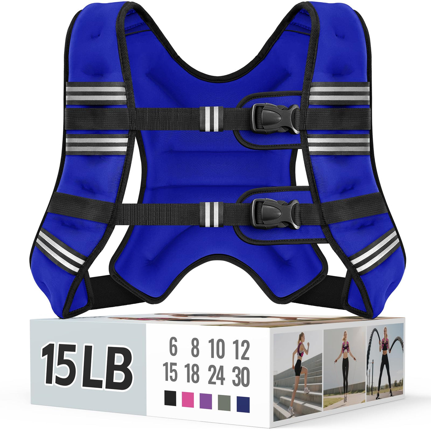 Zeerun Weighted Vest, 6lb/8lb/10lb/12lb/15lb/18lb/20lb/24lb/30lb for Men Women, Reflective Stripe Adjustable Buckle, Comfortable Durable Rucking Vest for Walking Running Strength Training