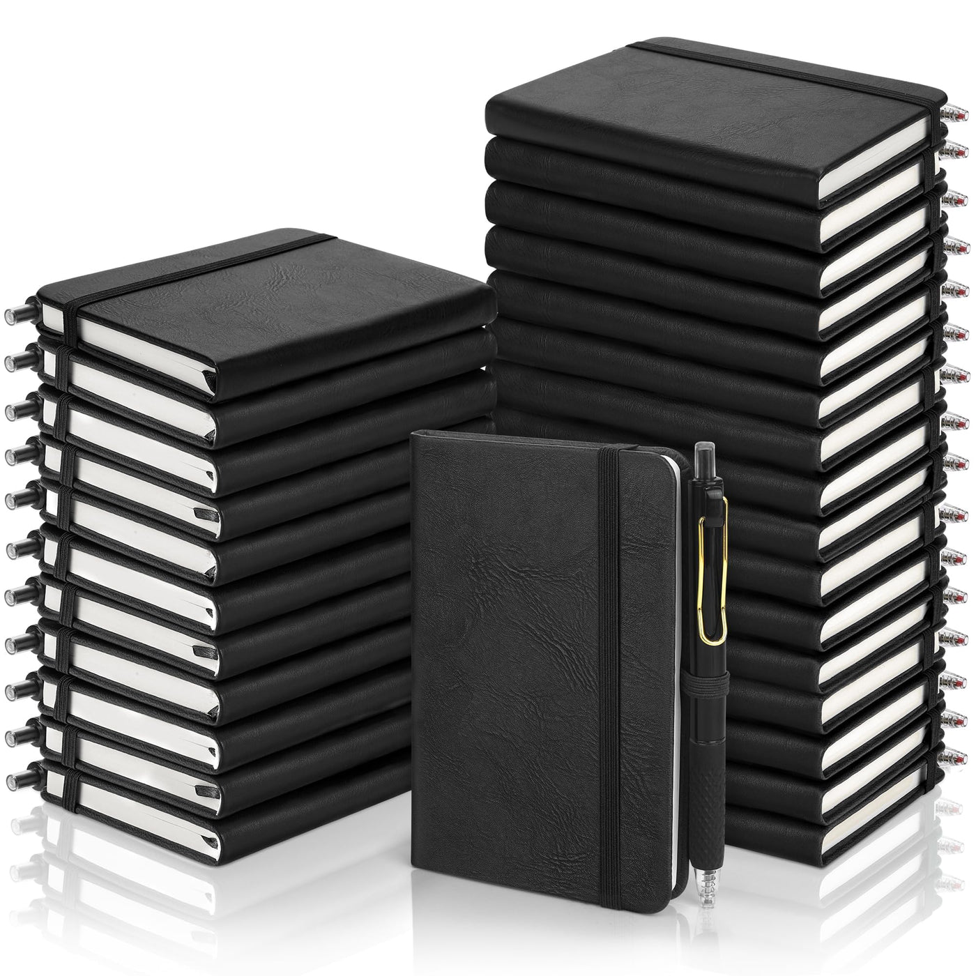 Aodaer 50 Sets Pocket Notebook Journal with Pens, 160 Pages, 3.5 x 5.5 Inch Mini Lined Journal Notebook A6 Leather Hardcover College Ruled Notepad with Pen Holder for School Office Gifts, Dark Green