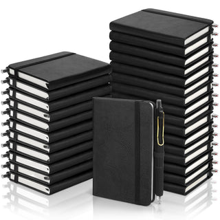 Aodaer 50 Sets Pocket Notebook Journal with Pens, 160 Pages, 3.5 x 5.5 Inch Mini Lined Journal Notebook A6 Leather Hardcover College Ruled Notepad with Pen Holder for School Office Gifts, Dark Green