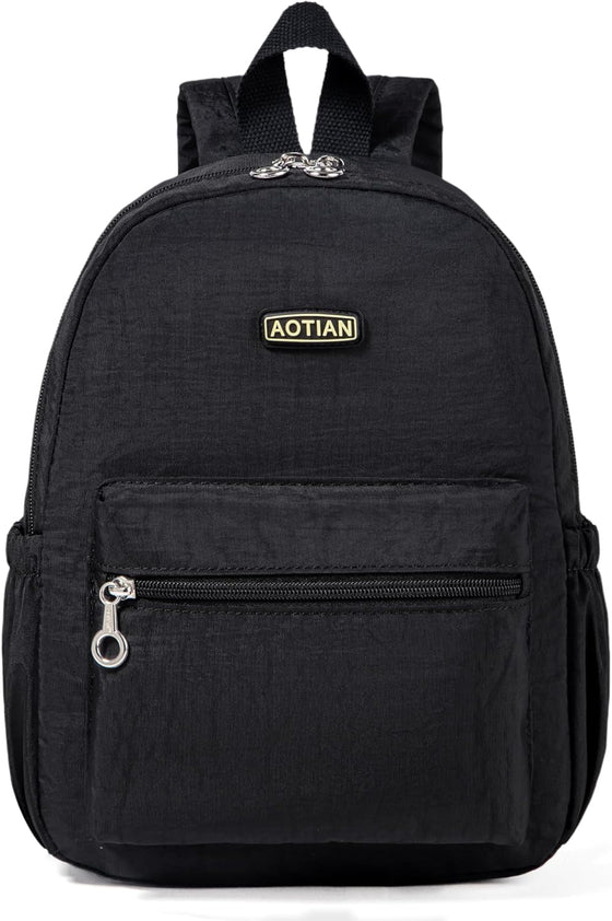 AOTIAN Mini Lightweight 11.8 Inch Backpack Durable Travel Hiking Women and Girls Small Daypack, 7 Liters Black