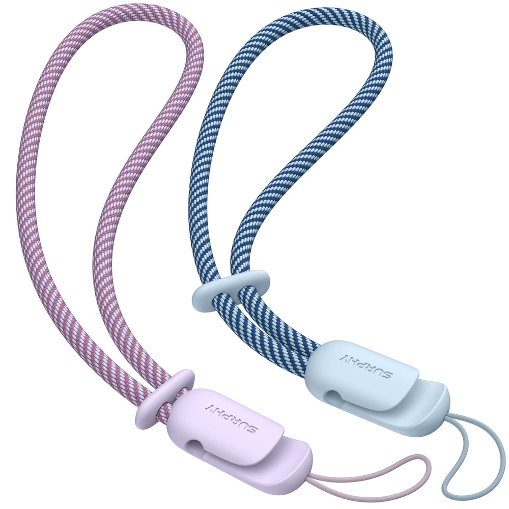 SURPHY 2 Pack Phone Lanyard for Cellphone Case, Phone Wrist Strap for Case, Cellphone Strap with 2-Color Braided, Charm Wrist Lanyard for Women and Men, Pink & Gray