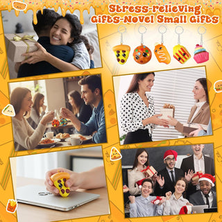 16 Pcs Squeeze Keychains Gifts Bulk, Cute Slow Rise Stress Hamburger Popcorn Taco Ice Cream Pizza Smore Kawaii Food Keychains for Birthday Party Favors
