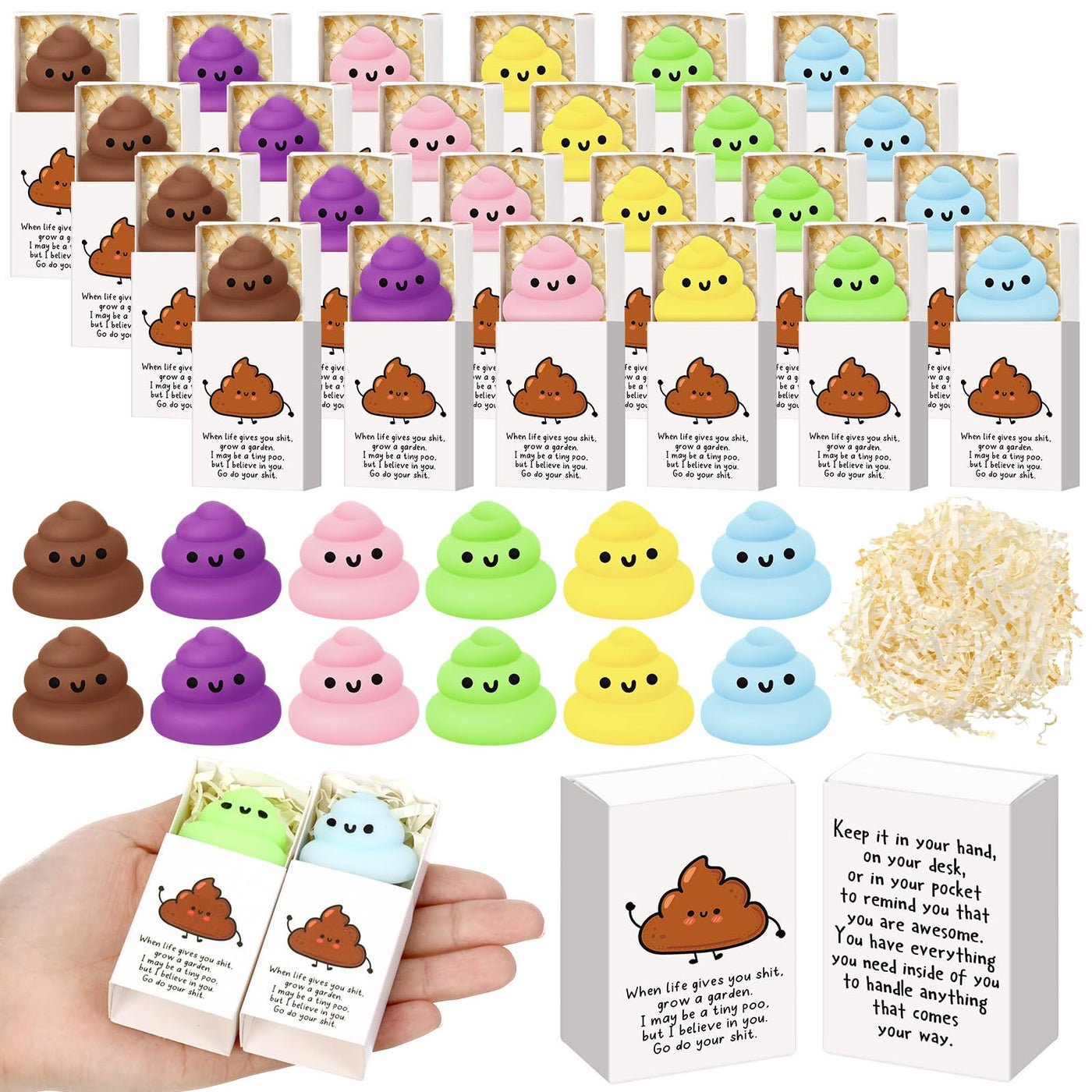 Wettarn 75 Sets Appreciation Gifts Cute Stress Balls with Support Boxes Bulk Party Favors for Employee Coworker Team Group Stuffers Office Prizes Positive Desk Decor