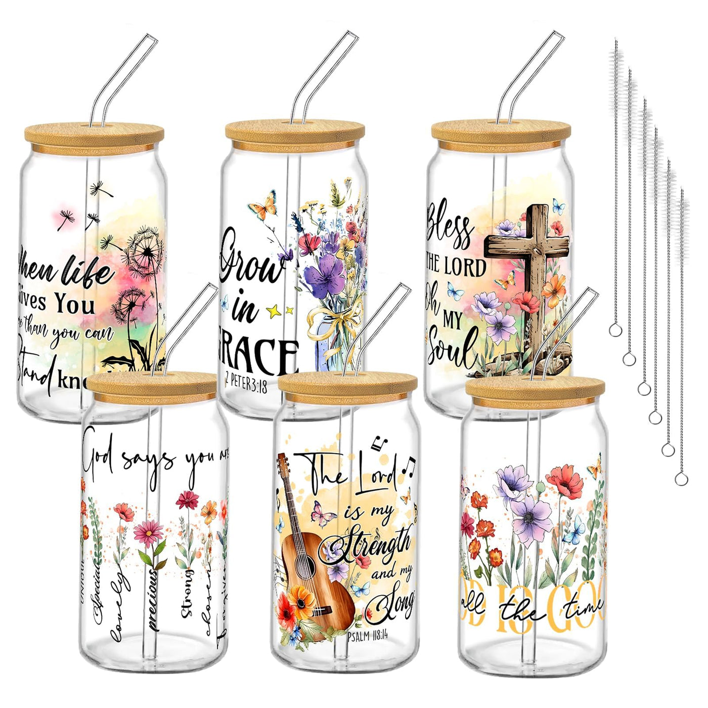 6Pcs Thank You Gifts Glass Cups with Lids and Straws 16oz Employee Appreciation Drinking Glasses Cups Thank You Iced Coffee Cup Tumbler Gifts for Employee Staff Coworkers Teachers Nurse