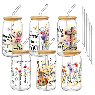 6Pcs Thank You Gifts Glass Cups with Lids and Straws 16oz Employee Appreciation Drinking Glasses Cups Thank You Iced Coffee Cup Tumbler Gifts for Employee Staff Coworkers Teachers Nurse