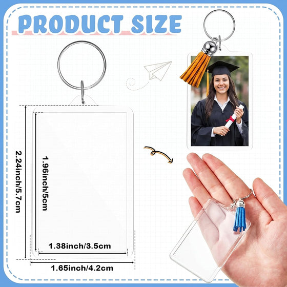 Henoyso 6 Sets Teacher Gift 2.2x1.6 Inch Acrylic Photo Frame Keychain Picture Insert Blank Clear Picture Holder 2026 Graduation for DIY - hover image