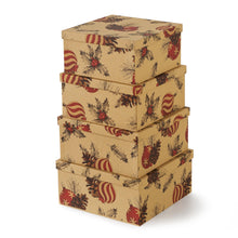 Soul & Lane Christmas Square Decorative Boxes with Lids - Set of 4 - Festive Red, Reusable Large Nesting Holiday Gift Boxes for Presents and Décor