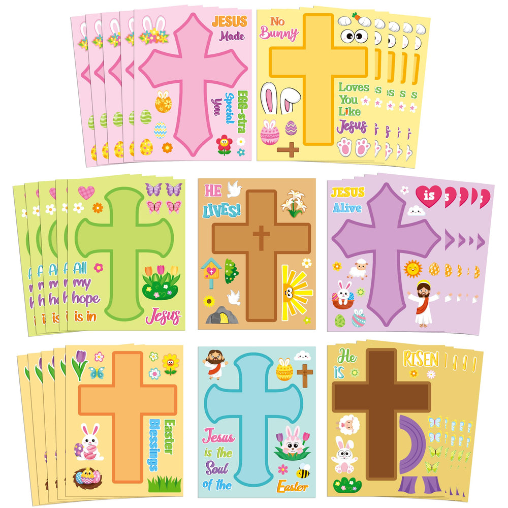 CY2SIDE Mothers Cross Stickers Sheet - 40PCS Make A Best Mom Cross Face Sticker with Heart Flower for Kid, DIY Religious Gift Craft Sticker Game Party Favor for Christian Sunday School Home Project