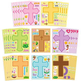 CY2SIDE Mothers Cross Stickers Sheet - 40PCS Make A Best Mom Cross Face Sticker with Heart Flower for Kid, DIY Religious Gift Craft Sticker Game Party Favor for Christian Sunday School Home Project