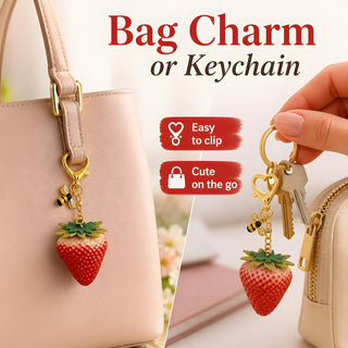 2 Pack Strawberry Bag Charm Lucky Mystery Box, Cute Fruit Blind Box Keychain Set Surprise Gift for Women Girls, Big Strawberry with Bee Pendant with 2 Surprise Boxes(Red & Pink)