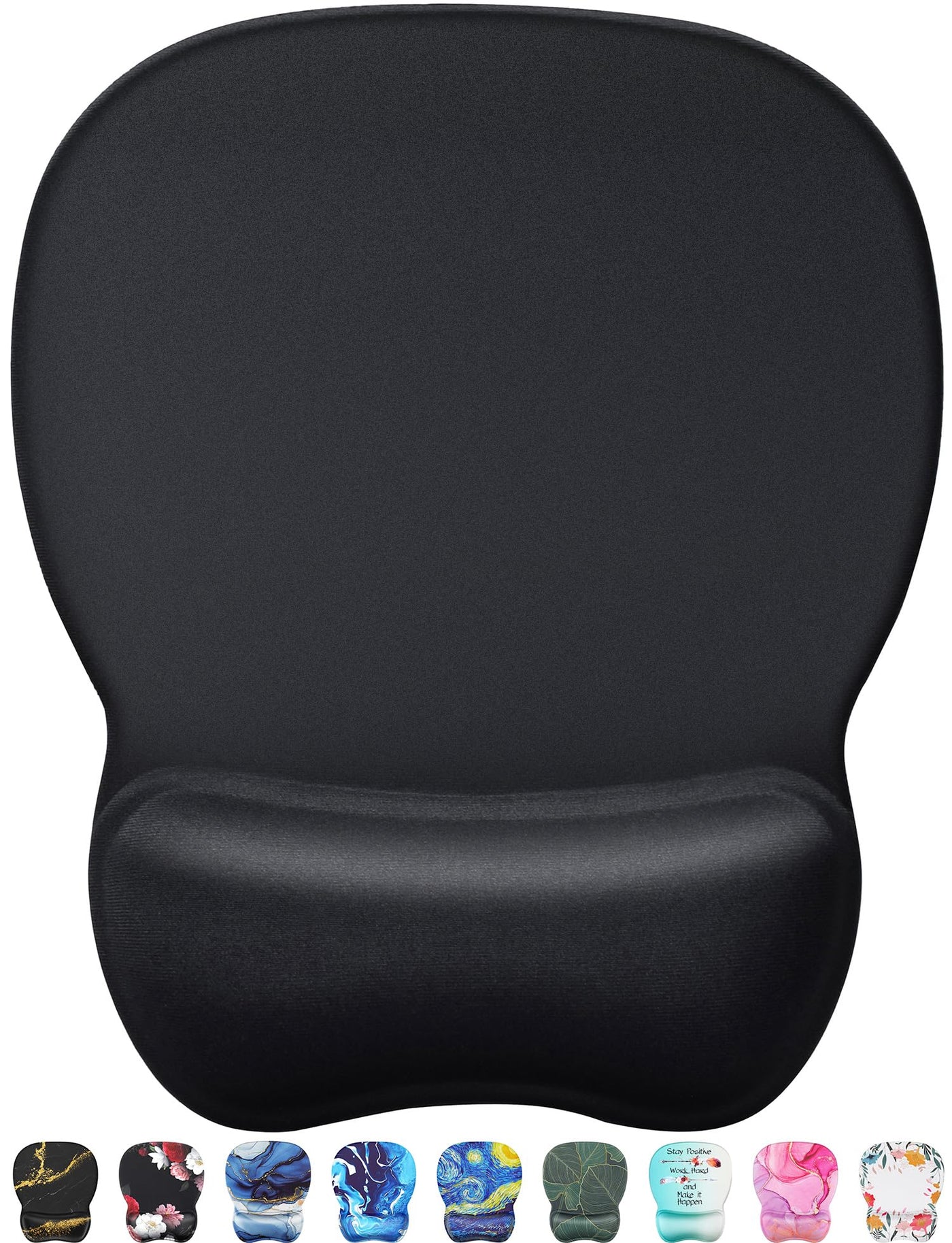 MROCO Ergonomic Mouse Pad with Gel Wrist Rest, 9.4 x 8.1 in, Black | Ergonomic Shape Design for Pain Relief, Cooling Feel Gel Cushioning for Wrist Comfort, Smooth Lycra Surface, Non-Slip PU Base