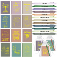 Mooliwe 24 Pcs Positive Affirmation Gift Set Gratitude Notebooks with Pens Small Bags Motivational Encouragement Notepads Daily Affirmations Journal for Women Stress Relief Self Care (Watercolor)