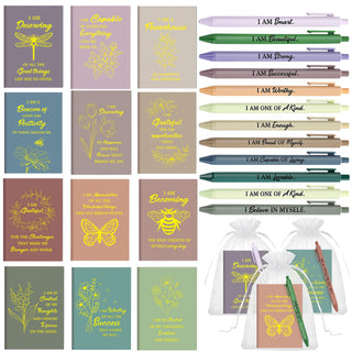 Mooliwe 24 Pcs Positive Affirmation Gift Set Gratitude Notebooks with Pens Small Bags Motivational Encouragement Notepads Daily Affirmations Journal for Women Stress Relief Self Care (Watercolor)