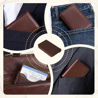 Business Card Holder, Slim Brown PU Leather Card Case for Men & Women with Magnetic Shut, Portable Pocket or Purse Wallet Holds Credit ID Cards, Gift Idea