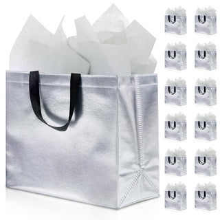 KeerxunBag 12Pcs Reusable Gift Bags（Includes Tissue Paper） Gift bag with handle Birthdays Parties Holidays Weddings Medium 13x5x11in colorful Gift Bags