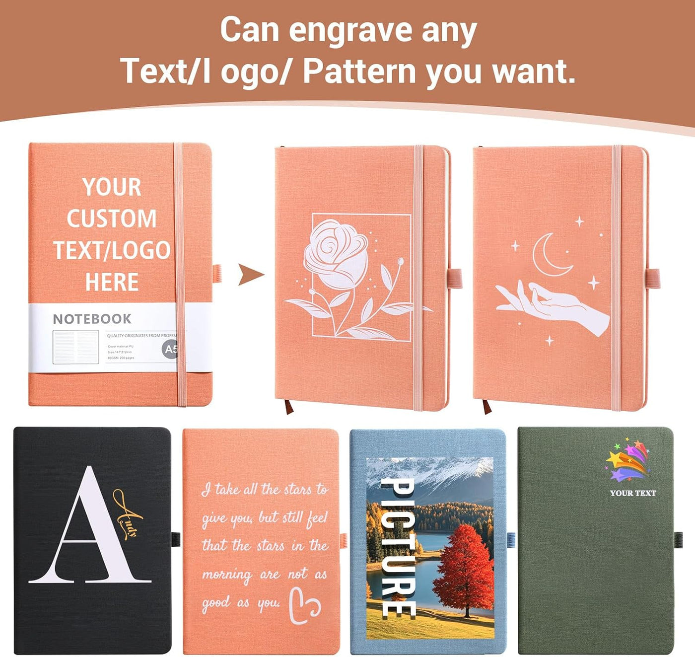 Personalized Notebook and Pen, Custom Notebooks Cover with Logo/Text/Image, Customizable A5 & A6 Leather Notebook, Lined Journals Present for Business Students Teacher (200 Lined Pages)