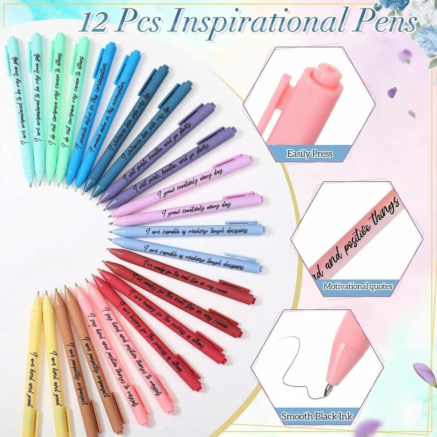 Mooliwe 24 Pcs Positive Affirmation Gift Set Gratitude Notebooks with Pens Small Bags Motivational Encouragement Notepads Daily Affirmations Journal for Women Stress Relief Self Care (Watercolor)