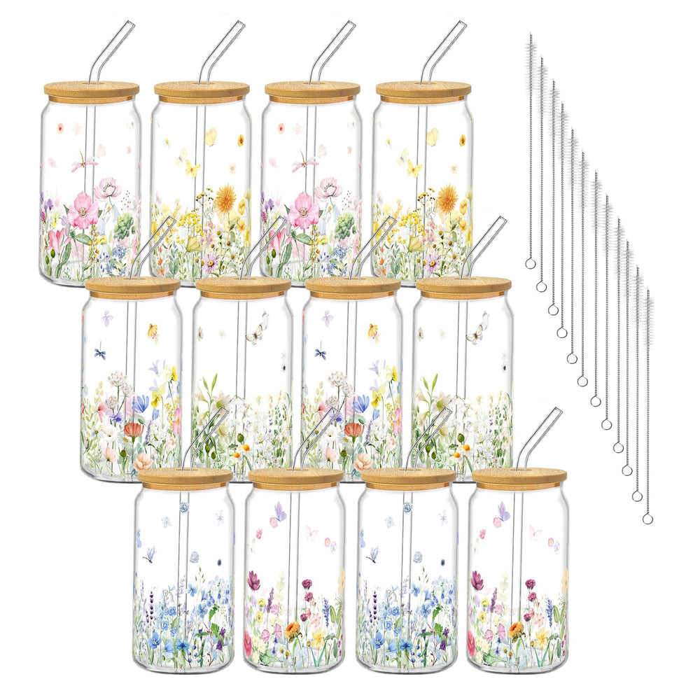 6Pcs Thank You Gifts Glass Cups with Lids and Straws 16oz Employee Appreciation Drinking Glasses Cups Thank You Iced Coffee Cup Tumbler Gifts for Employee Staff Coworkers Teachers Nurse