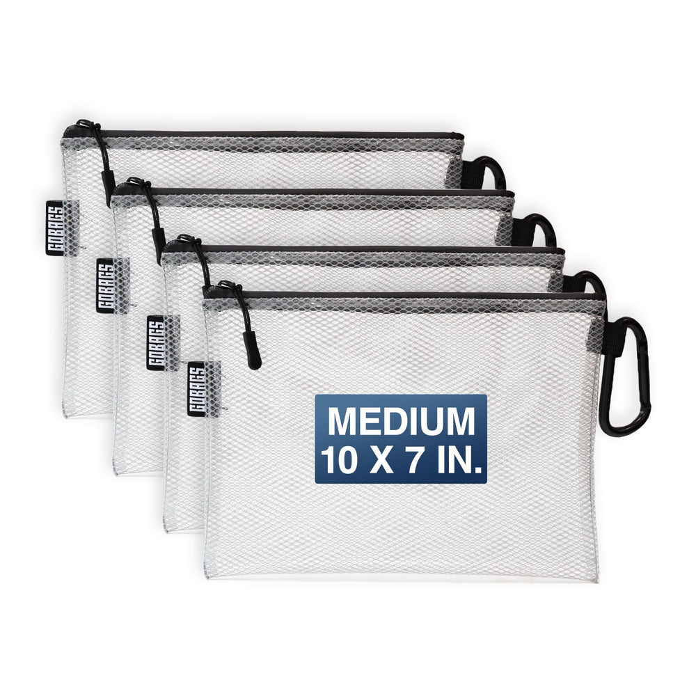 GOBAGS Air Production Multi‑Size Clear Zipper Pouch (4‑Pack) – Cable Organizer & Travel Gear Bag for Electronics, Camera Accessories, Tool Pouch & Small Tech Storage