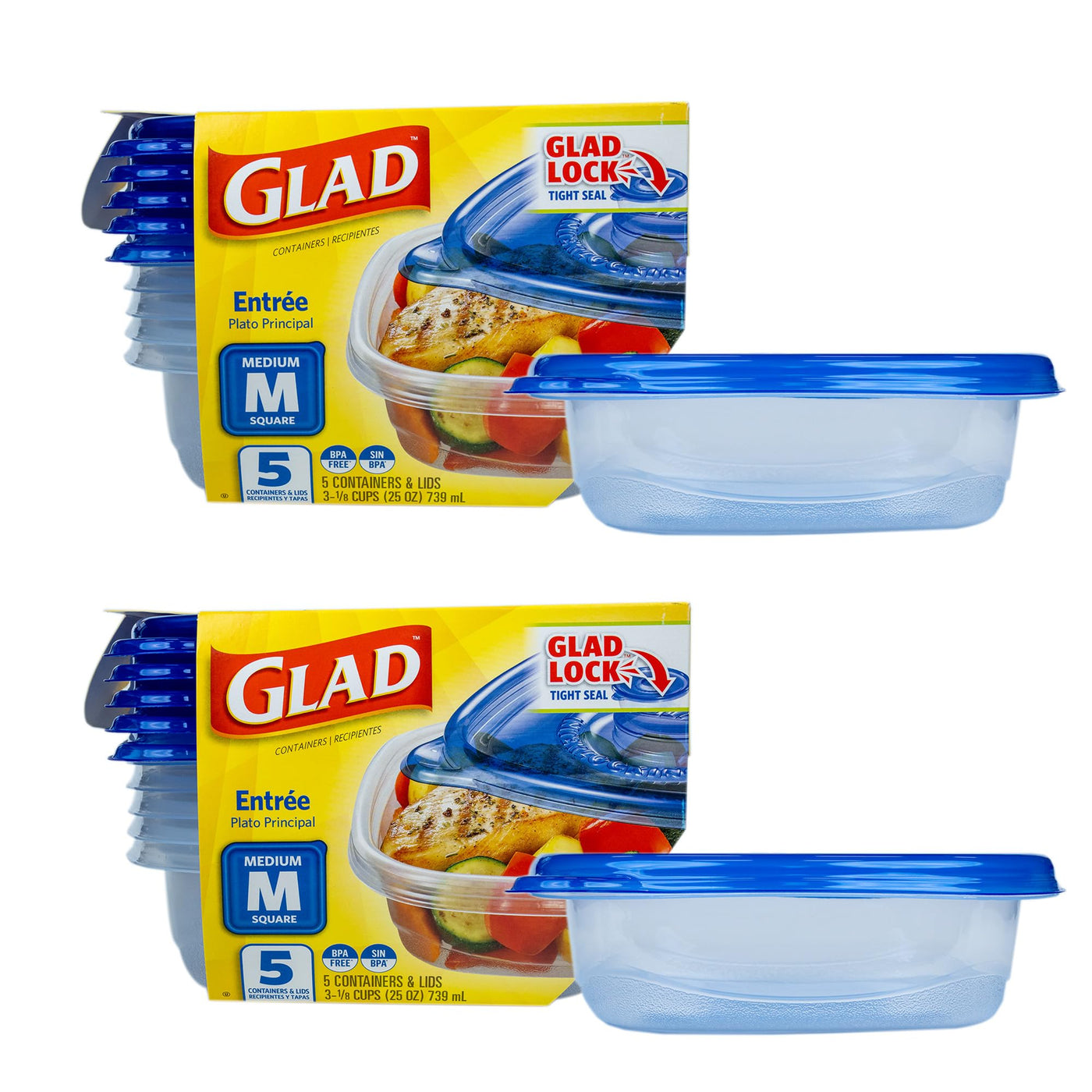 Glad GladWare Medium Rectangle Food Storage Containers with Lids, BPA Free Plastic for Soups Salads and Meal Prep, Airtight Leak Resistant, Microwave Dishwasher Freezer Safe, 24 Oz, 5 Count