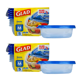 Glad GladWare Medium Rectangle Food Storage Containers with Lids, BPA Free Plastic for Soups Salads and Meal Prep, Airtight Leak Resistant, Microwave Dishwasher Freezer Safe, 24 Oz, 5 Count