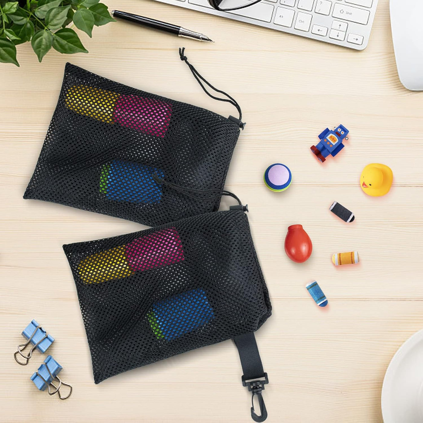 10 PCS With Clips Mesh Drawstring Bags, Portable Nylon Storage Bags for toy,Sports Storage,Outdoor activities etc. (5.9x7.9in)