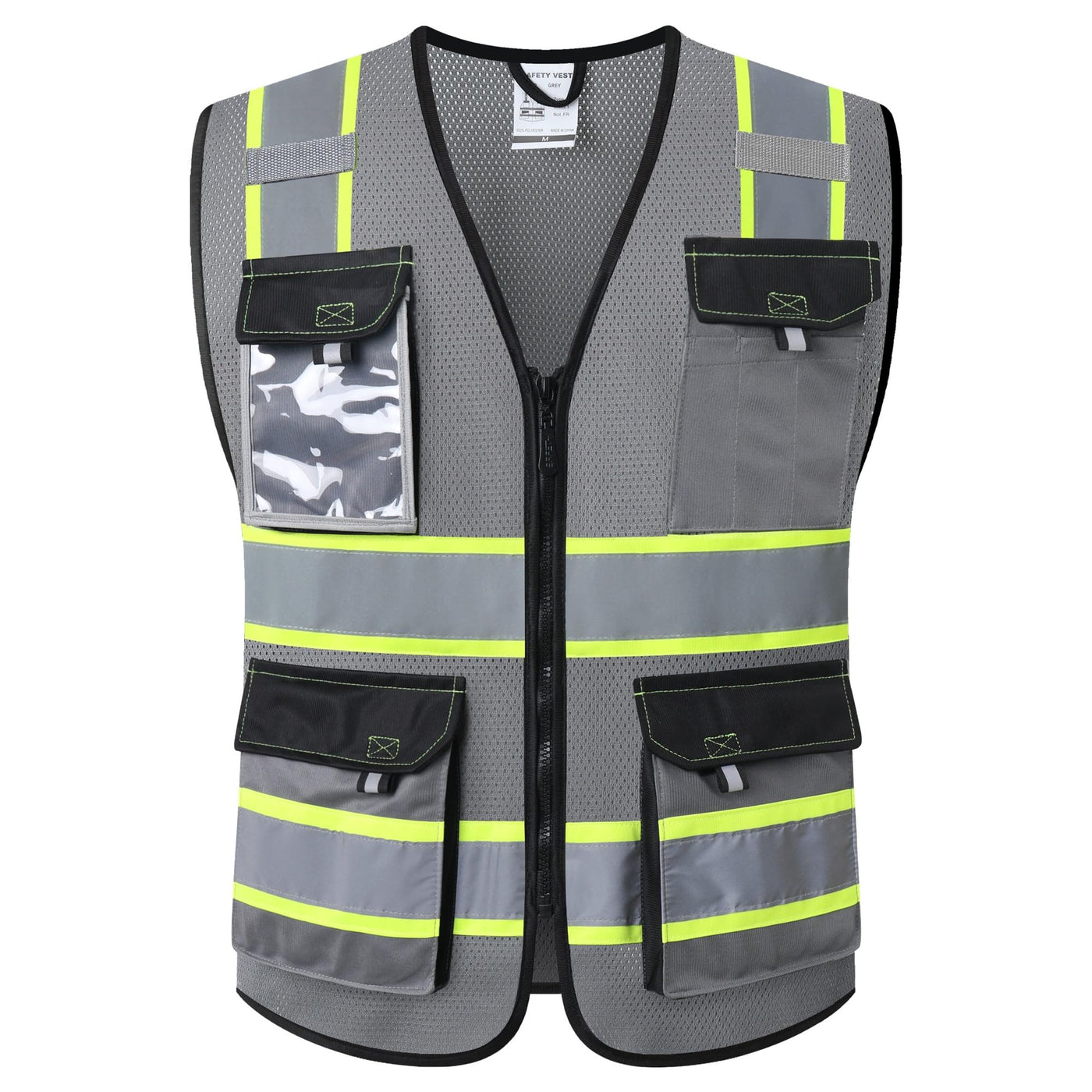 JKSafety Hi Vis Reflective Safety Vests for Men Women High Visibility Vest with Pockets Mesh Fabric Construction Safety Apparel Neon Vest for Work (220-Black L)