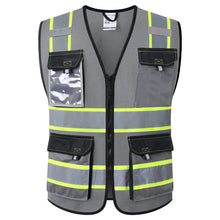 JKSafety Hi Vis Reflective Safety Vests for Men Women High Visibility Vest with Pockets Mesh Fabric Construction Safety Apparel Neon Vest for Work (220-Black L)