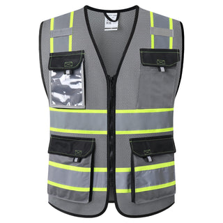 JKSafety Hi Vis Reflective Safety Vests for Men Women High Visibility Vest with Pockets Mesh Fabric Construction Safety Apparel Neon Vest for Work (220-Black L)