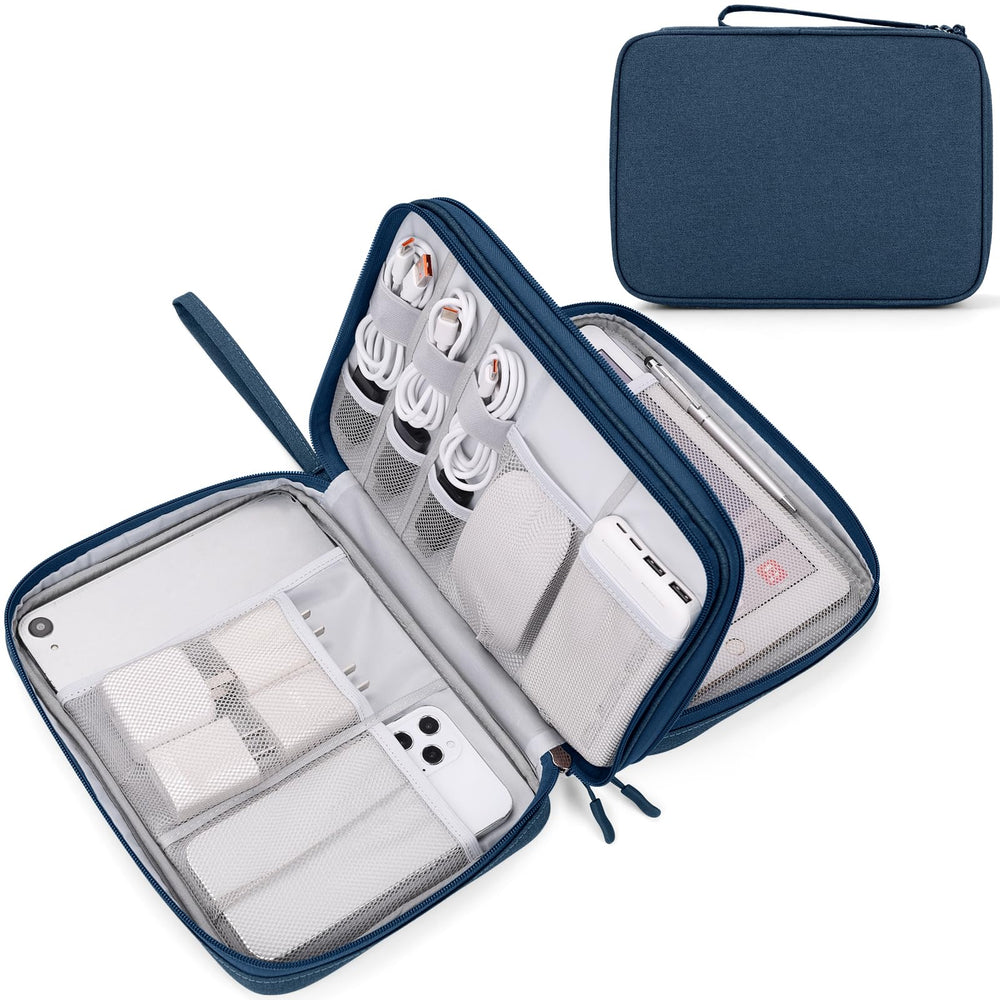 FYY Travel Cable Organizer Pouch Electronic Accessories Carry Case Portable Waterproof Double Layers All-in-One Storage Bag for Cord, Charger, Phone, Earphone Black