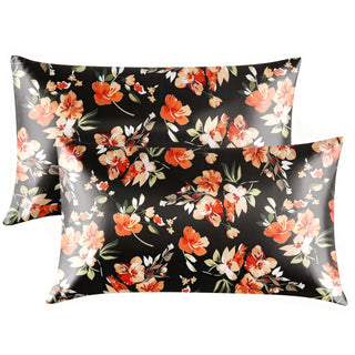 EXQ Home Silky Satin Pillowcase for Hair and Skin,Printed Pillow Cases Standard Size Set of 2 Satin Pillow Case 2 Pack with Envelope Closure(Ink Leaf, 20x26)