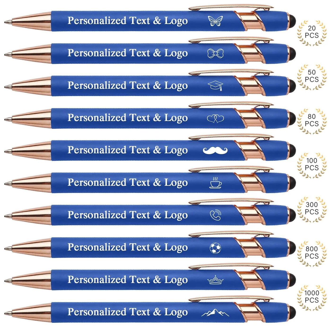 WNNNS Bulk Custom Pens Personalized with Name & Logo, Customized Engraved Pens, Black Ink Ballpoint with Stylus Tips, Office Employee Graduation Teacher Appreciation Gifts.