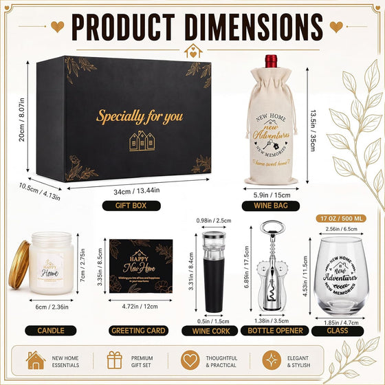 House Warming Gifts New Home - Housewarming Gift Baskets Wine Glasses Candle Bottle Bag Wine Opener and Stopper Card Home Buyer Closing Gift for Women Men Couple New House Apartment Presents - hover image