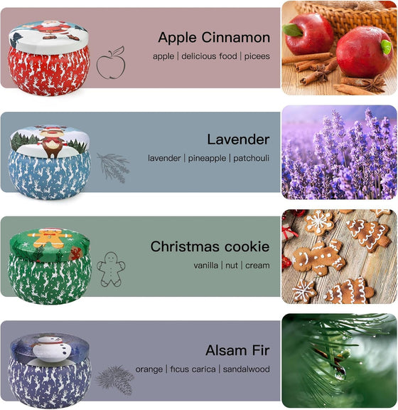 Christmas Candle Gift Set for Women, 4 Pack Long Lasting Soy Wax Candles with Lavender, Cookie, Fir & Cinnamon Apple Scents, Aromatherapy Candles for Home, Perfect Holiday Gifts - hover image