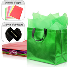 KeerxunBag 12Pcs Reusable Gift Bags（Includes Tissue Paper） Gift bag with handle Birthdays Parties Holidays Weddings Medium 13x5x11in colorful Gift Bags