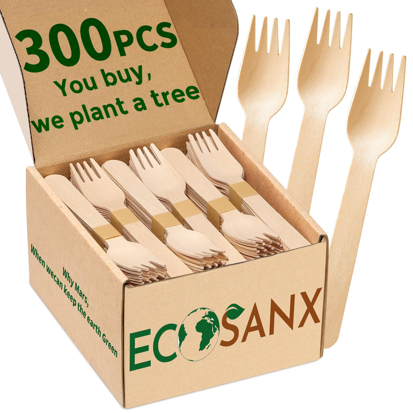 ECOSANX® 120 PCs Disposable Wooden Cutlery set 6.3" Splinter Free Compostable Utensils for party, Eco-Friendly, 100% All-Natural Bamboo Utensils set for picnic, Bamboo cutlery set for Events & More