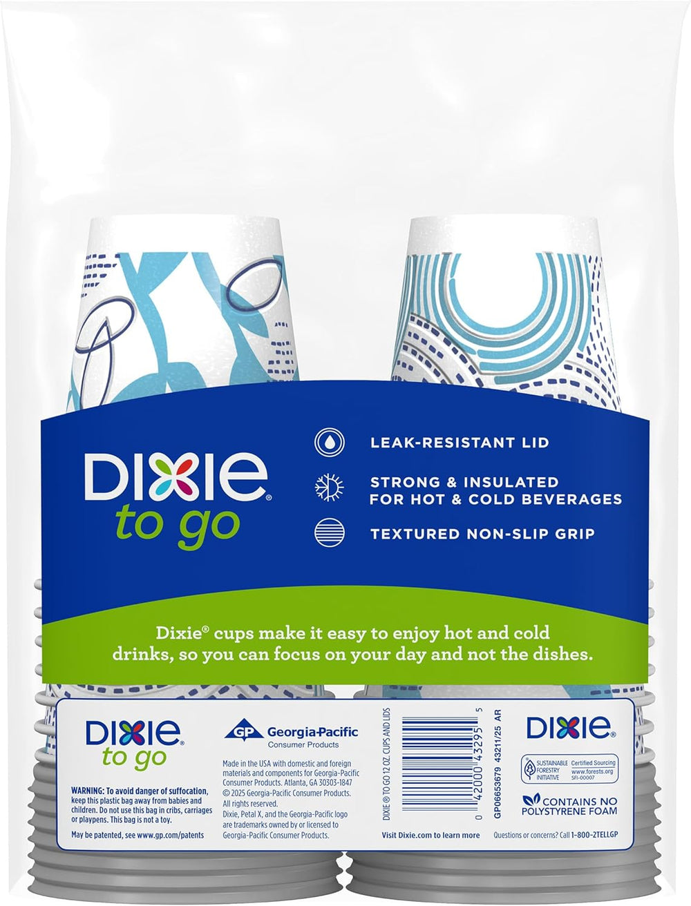 Dixie To Go Paper Coffee Cups With Lids,12 oz, 14 ct, Disposable Insulated Paper Cups for On-The-Go Hot or Cold Beverages | Medium