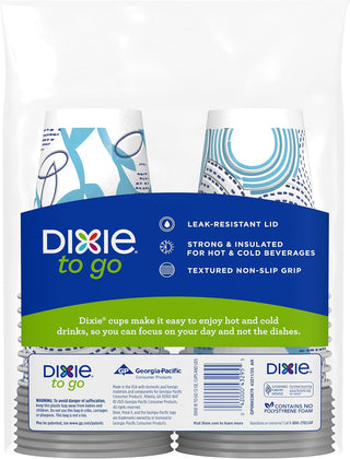 Dixie To Go Paper Coffee Cups With Lids,12 oz, 14 ct, Disposable Insulated Paper Cups for On-The-Go Hot or Cold Beverages | Medium