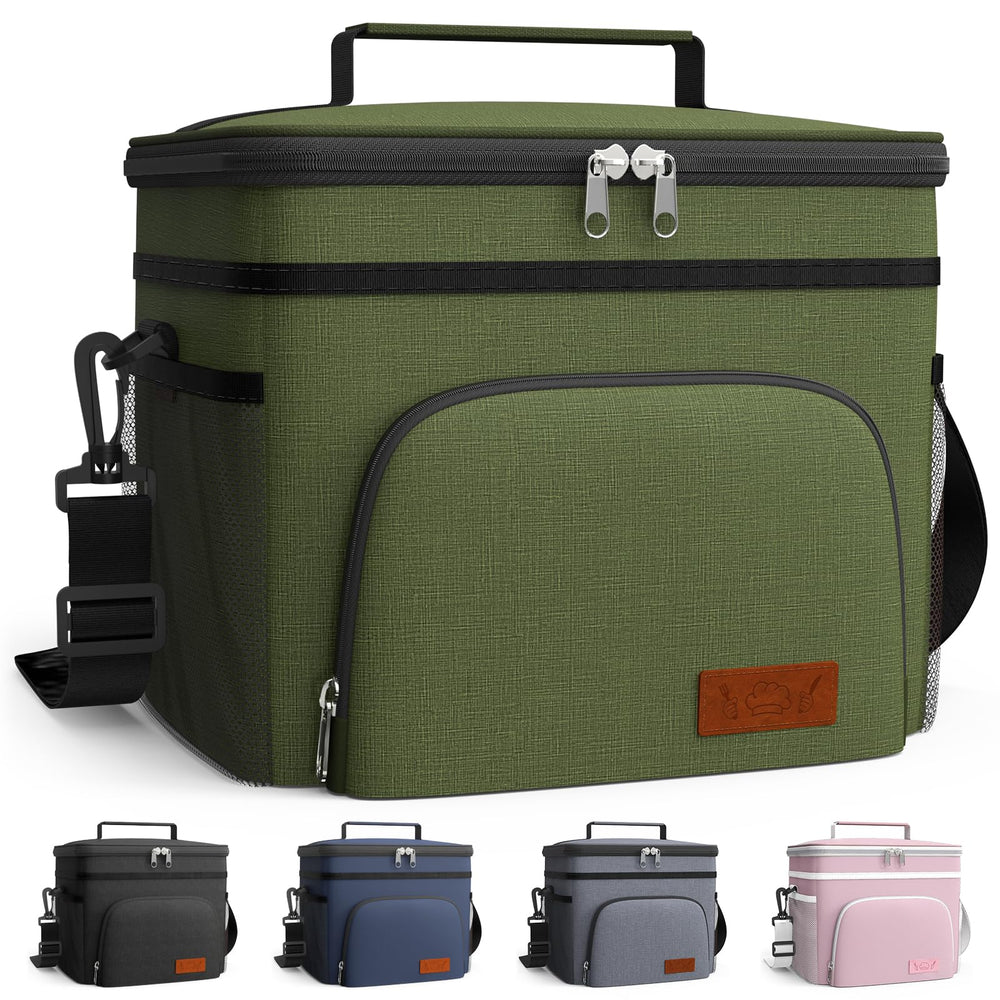 HOTOR Insulated Lunch Box for Men & Women - Leak-Proof Cooler Lunch Bag with 4 Pockets, Adjustable Strap, Ideal for Work, Picnic, Travel - Medium, Black, 10.2"×6.9"×8.5"