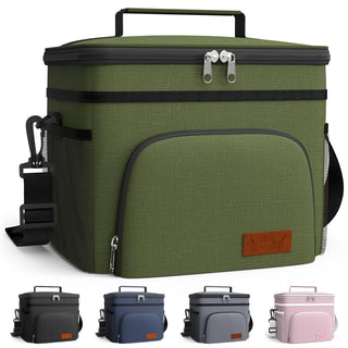HOTOR Insulated Lunch Box for Men & Women - Leak-Proof Cooler Lunch Bag with 4 Pockets, Adjustable Strap, Ideal for Work, Picnic, Travel - Medium, Black, 10.2"×6.9"×8.5"