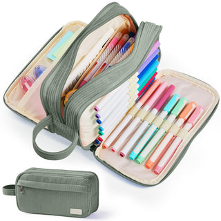 Sooez High Capacity Pencil Case, Soft Corduroy Pencil Pouch with 4 Compartments, Multiple Pockets, Large Pencil Bag with Sturdy Zipper, Cute Pencil Case Pouch Organizer for Student Teen Girls, Blue