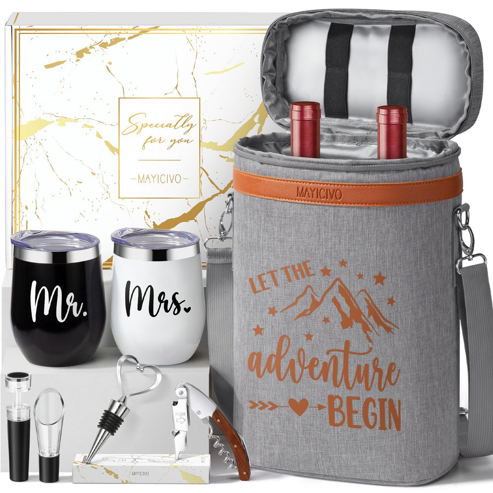 Birthday Gifts for Women Men - Mothers Day Wine Gift Baskets For Woman Mom, Her, Women, Friend, Wine Lovers, Self Care Package, Insulated Wines Tote Bag Carrier w/ Tumblers & Wines Accessories Set