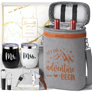 Birthday Gifts for Women Men - Mothers Day Wine Gift Baskets For Woman Mom, Her, Women, Friend, Wine Lovers, Self Care Package, Insulated Wines Tote Bag Carrier w/ Tumblers & Wines Accessories Set