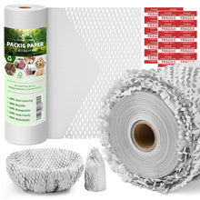 Honeycomb Packing Paper,12 inch x 200 ft Bubble Cushioning Wrap for Packing Moving,Products Gifts Wrapping Paper,Recyclable and Biodegradable Shipping Packing Materials with 20 Fragile Sticker Labels