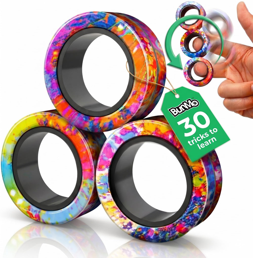 BUNMO Magnetic Fidget Rings – Fidget Toys Adults, Cool Fidgets for Teens, Quiet Fidget Toys, Maximum Strength 8 N50 Magnets, Endless Tricks, Teen Gifts, Fidgets for Kids 8-12, Adult Fidget Toys, Black