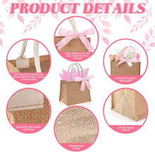 Shinylin 12 Pack Burlap Tote Bags Bulk with Handles Small Wedding Jute Tote Bag with Pink Tissue Paper & Ribbon, Reusable Party Favor Bags for Bridesmaid Proposal Bridal Shower Galentine's Day