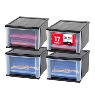 IRIS USA 6 Qt. Plastic Drawer Storage Organizer Stacking Drawers, 2-Pack, Stackable Unit with Sliding Drawer for Bedroom Kitchen Under Sink Pantry Craft Room Bathroom Dorm Office, Black
