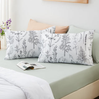 EXQ Home Silky Satin Pillowcase for Hair and Skin,Printed Pillow Cases Standard Size Set of 2 Satin Pillow Case 2 Pack with Envelope Closure(Ink Leaf, 20x26)