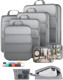 Veken 11-Pack Compression Packing Cubes for Travel Essentials,Compressible Expandable Large Luggage Suitcase Organizer Bags for Clothing,Durable Space Saver Bags with Toiletry Bags(Dark Green)